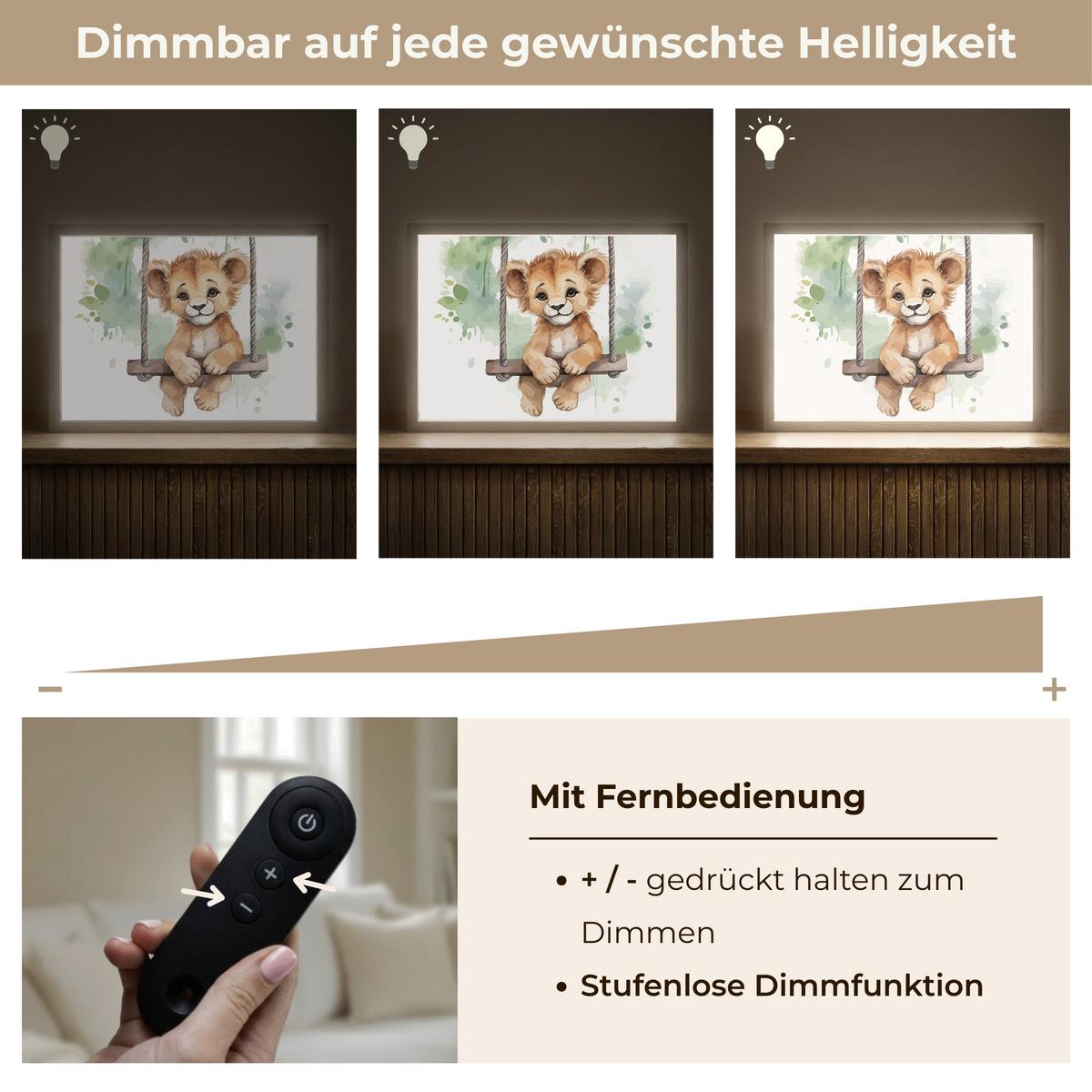 NACHTTISCHLAMPE MIT AKKU Löwe - Tier - Kinder - Dschungel 40x30 cm - Weiß, Holzwerkstoff (8/40/30cm) - OnlyWow