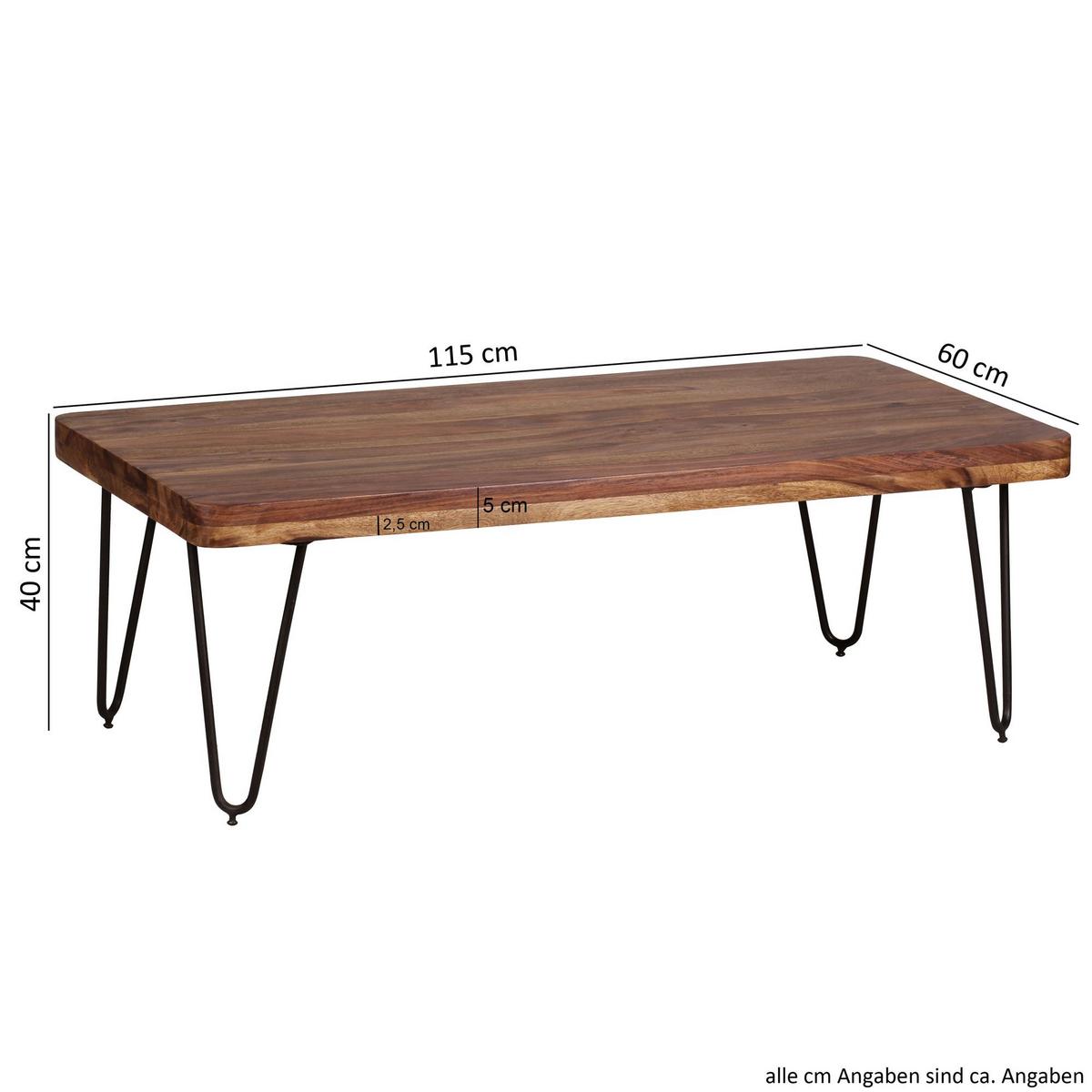 COUCHTISCH aus Massivholz mit Metallbeinen, handgefertigt, einzigartige Maserung, Braun 115x60x40 cm - Schwarz/Braun, Holz/Metall (60/115/40cm) - KADIMA DESIGN