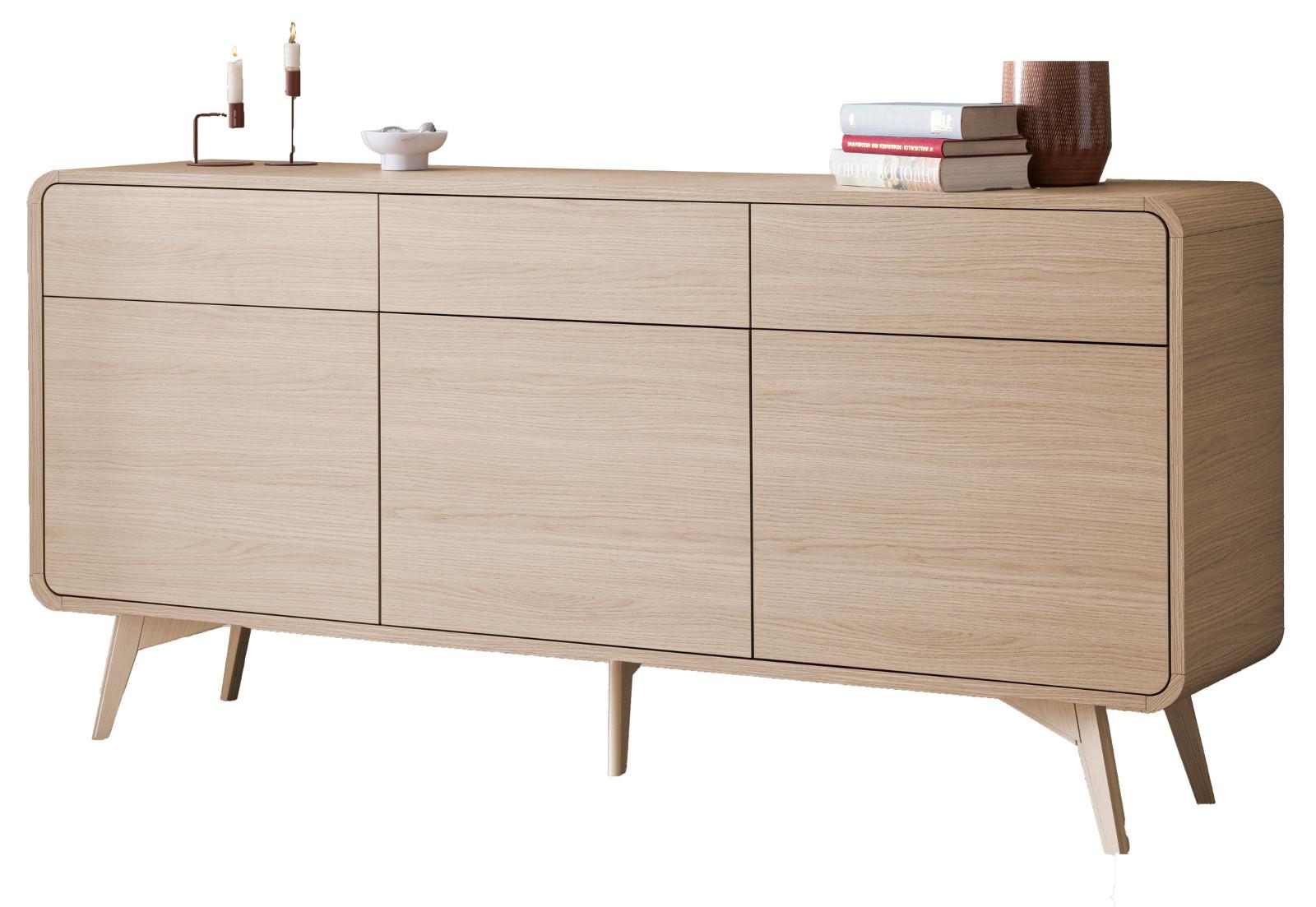 SIDEBOARD Eiche Natur, Kommode 180 x 84 cm mit 3-Türen und 3 Schubladen, Push-To-Open - Eichefarben/Naturfarben, Holz/Holzwerkstoff (180/84/39cm) - Furn.Design