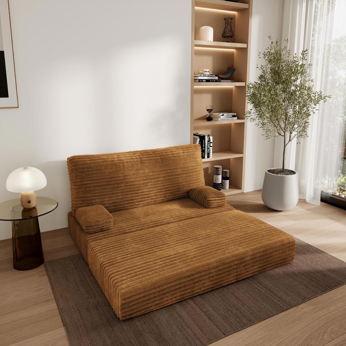 BETTSOFA LADIA aus Schaumstoff Kordstoff Orange Schlaffunktion - Orange, Textil (140/86/60cm) - MASSENO