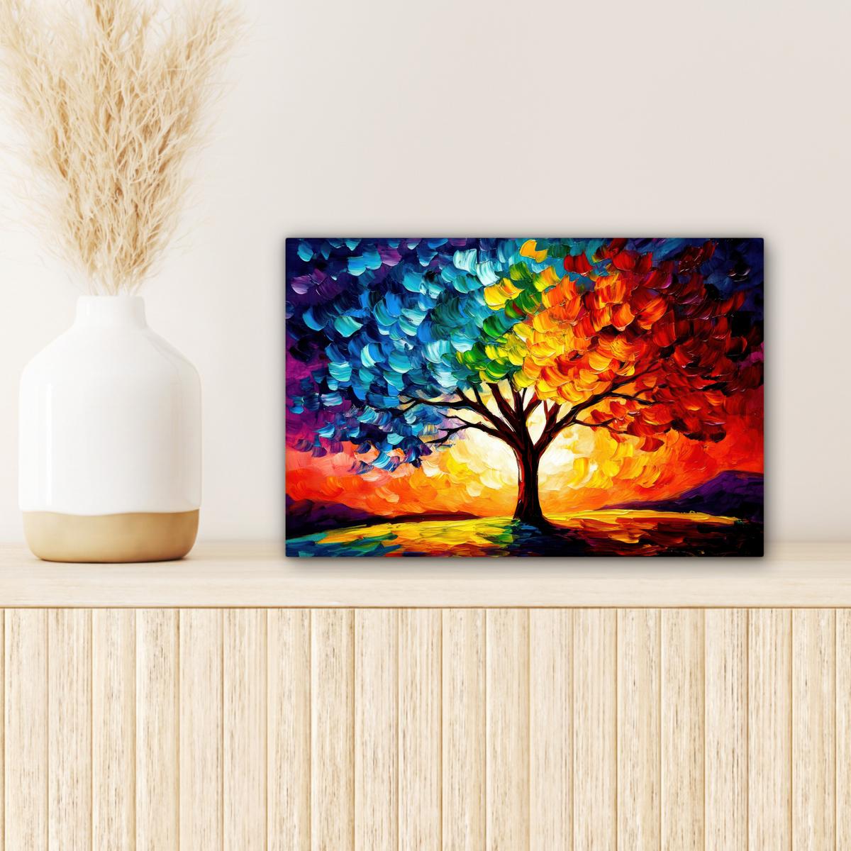LEINWANDBILD Baum - Kunst - Natur - Sonnenuntergang Deko Schlafzimmer 30x20 cm - Multicolor, Textil (30/20cm) - MuchoWow
