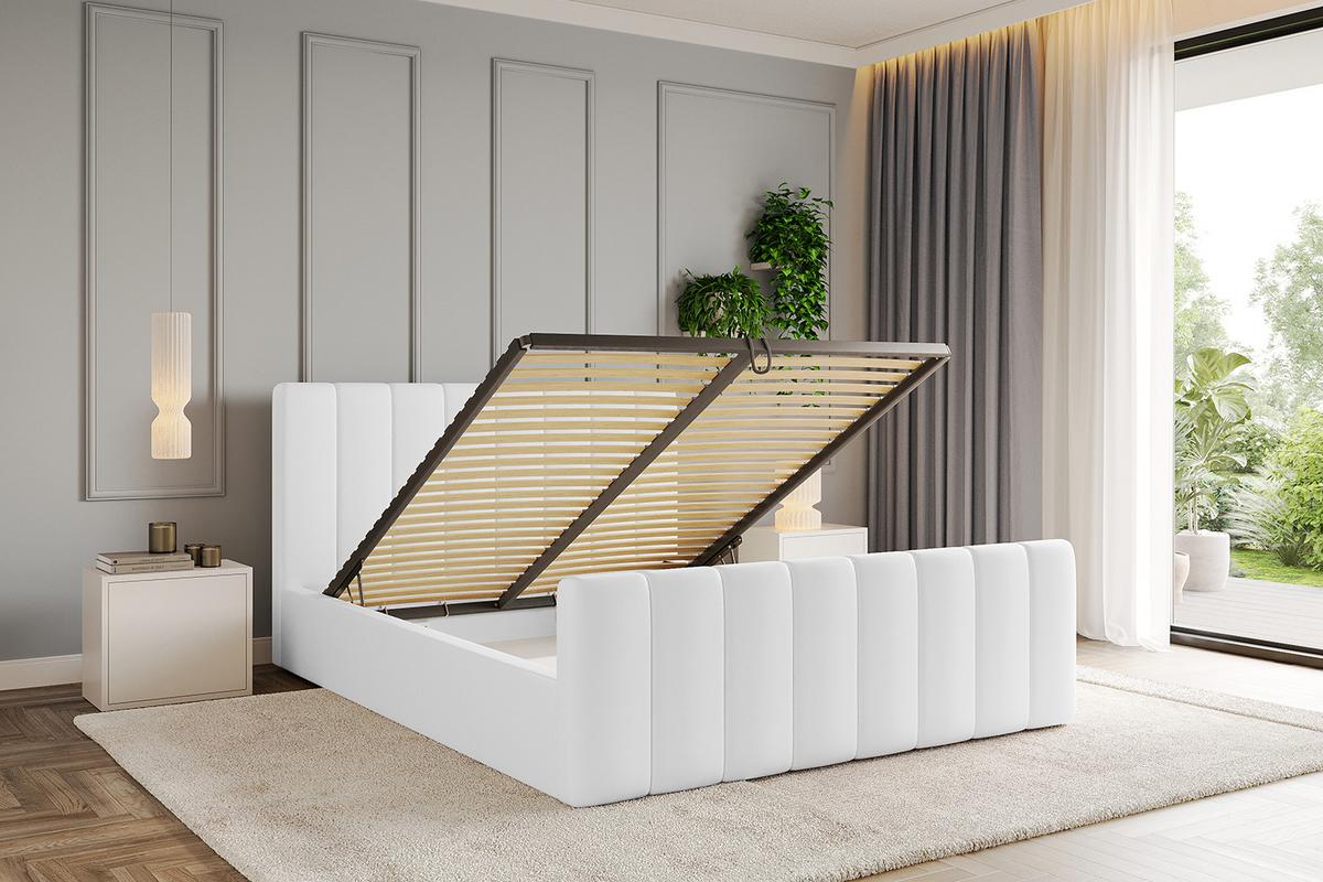 POLSTERBETT mit Bettkasten, Fußteil und Lattenrost, Boxbett mit Matratze H3/H4 - STERA-Z 160x200 Weiß Kunstleder - Weiß Hochglanz, Holzwerkstoff/Textil (160/200cm) - ALTDECOR