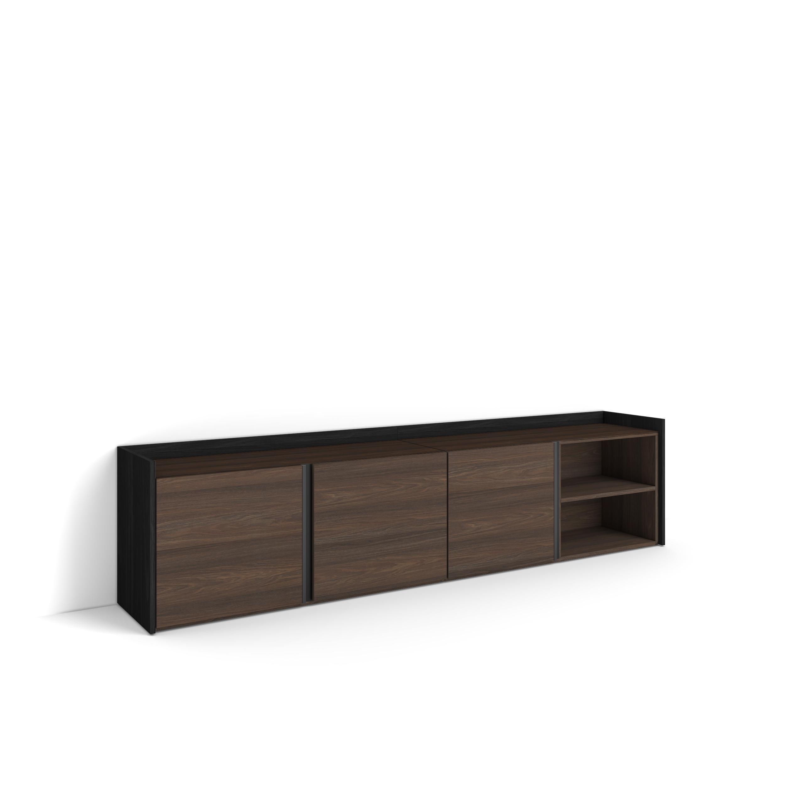 LOWBOARD, Dunkler Eiche und Schwarz, 207/35/50cm - Dunkelbraun, Holzwerkstoff (207/50/35cm) - Skraut Home