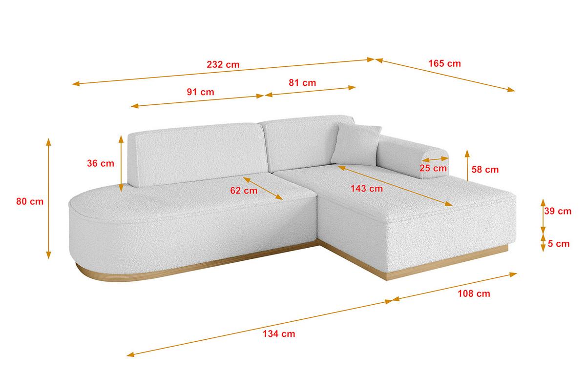 ECKSOFA Ottomane Rechts IREA-L1-v2 - 232x165x80 cm Weiß - Weiß, Holzwerkstoff/Textil (232/165cm) - ALTDECOR