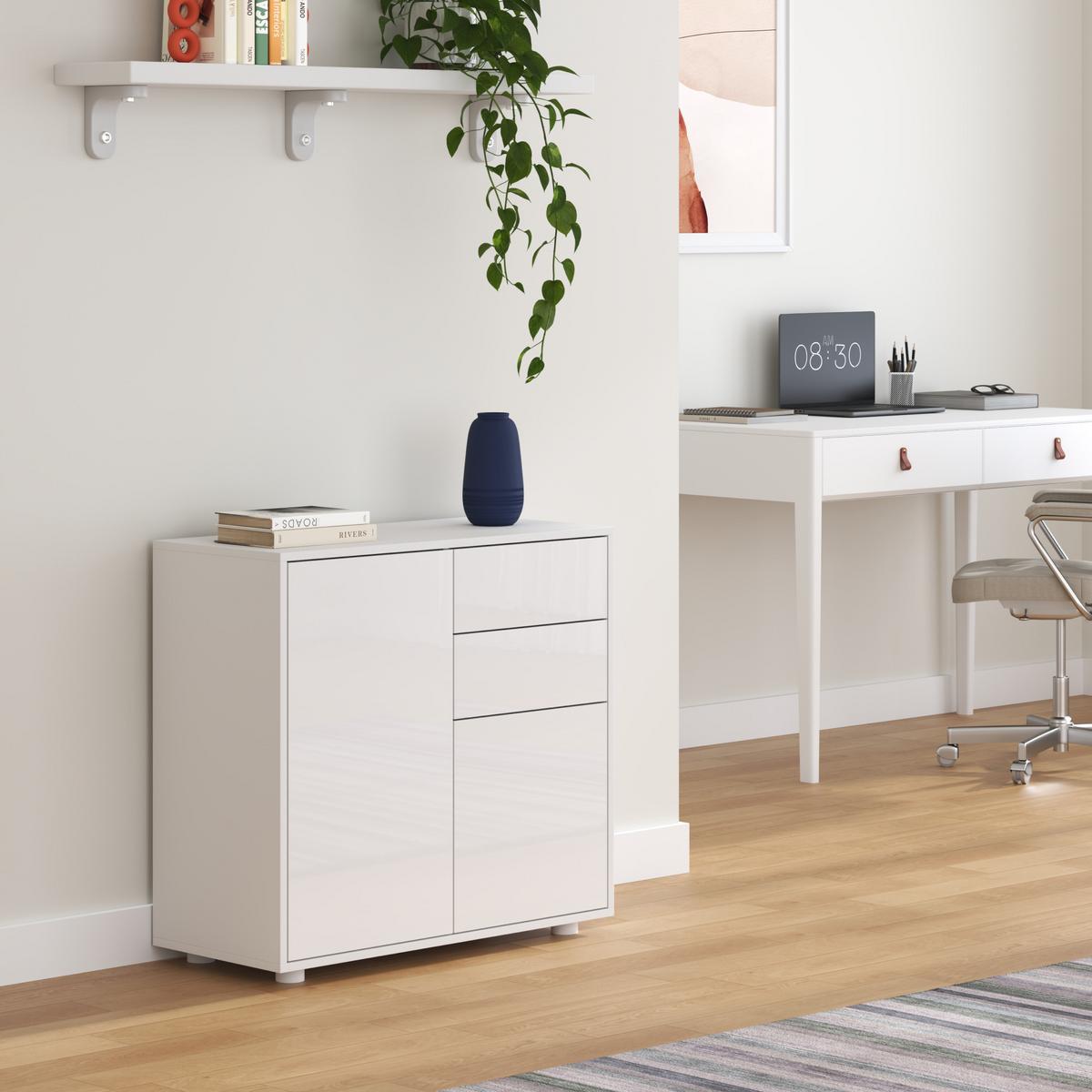 SIDEBOARD Paarl - Weiß Hochglanz, Holzwerkstoff (79/74/36cm) - [en.casa]