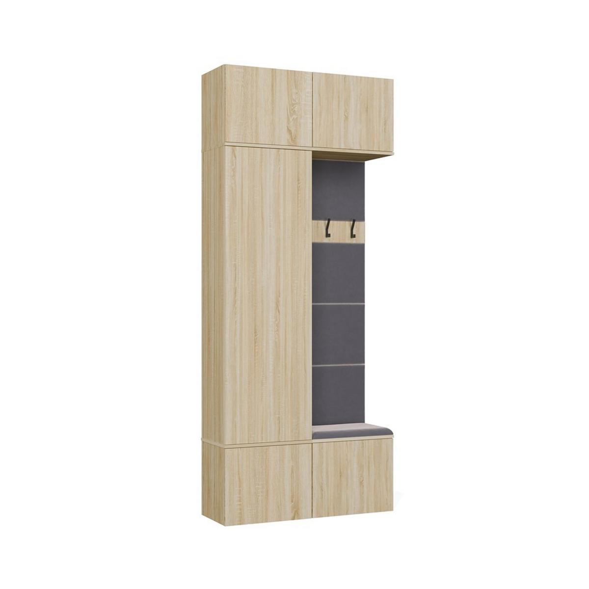 GARDEROBE - Doppelter Flurhänger mit Sitzbank, Haken & Oberschränken Sonoma Eiche 100/238/35 - Sonoma Eiche, Holzwerkstoff (100/238/35cm) - RAUMHIRSCH FURNITURE
