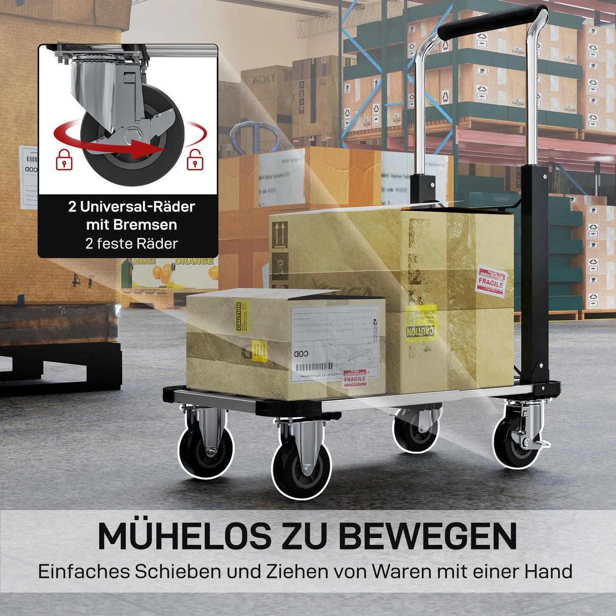 SACKKARRE Metall Aluminium Silber Schwarz - Schwarz, Metall (42/95/71.5cm) - HOMCOM