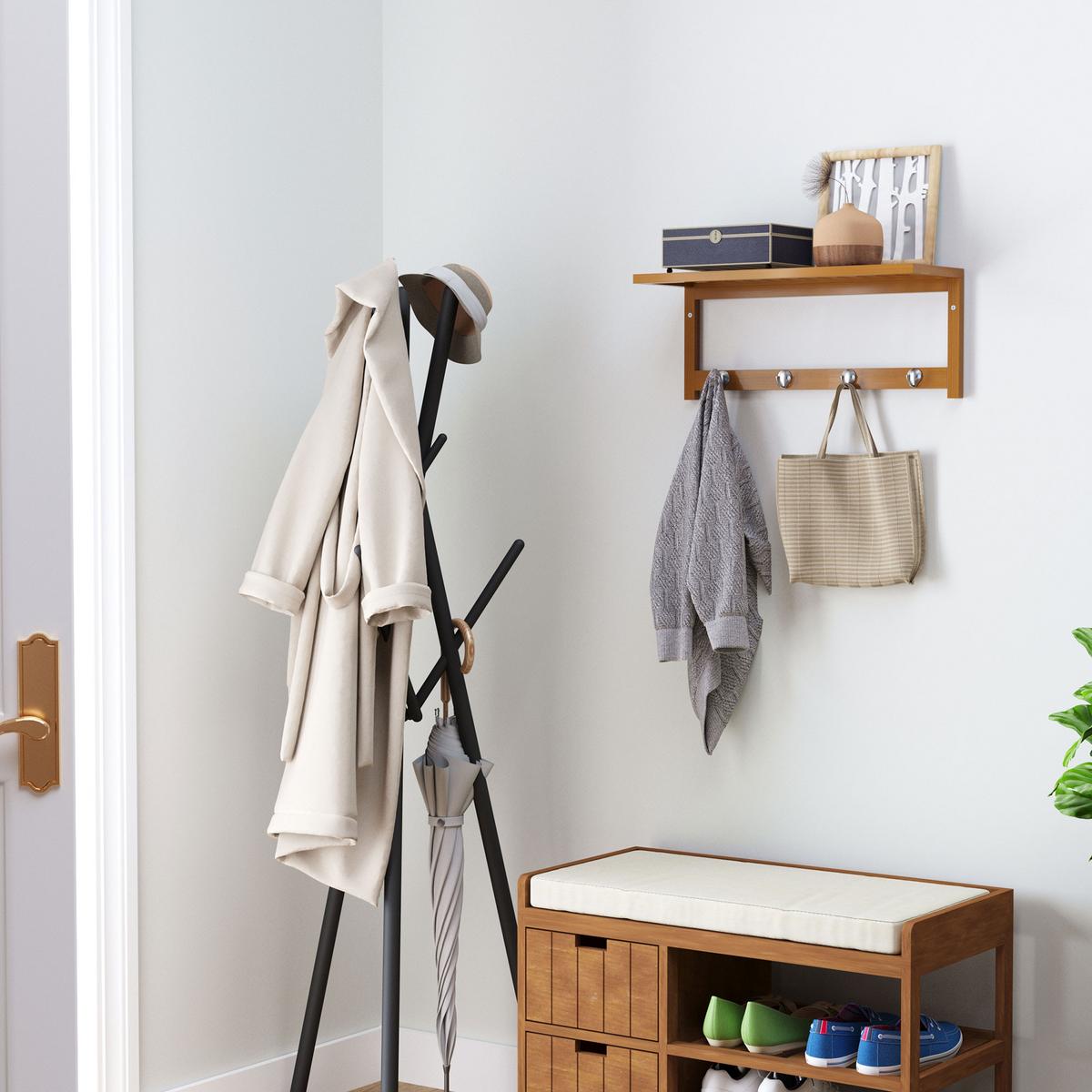 WANDGARDEROBE mit Haken Braun - Naturfarben, Holz/Bambusholz (16/17.5/50cm) - HOMCOM