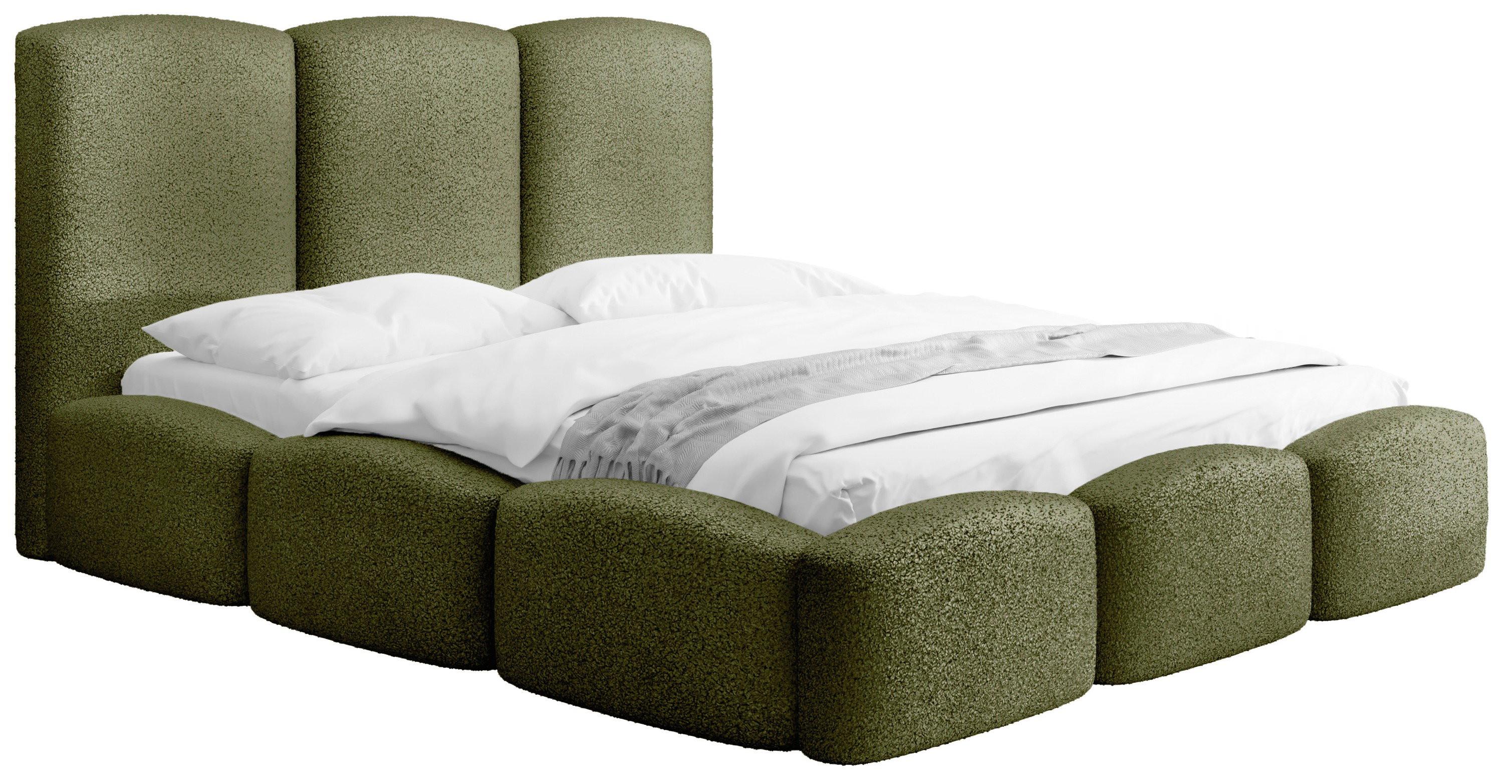 POLSTERBETT Harmony mit Bettkasten, Olivegrün Boucle 120x200 cm - Birkefarben/Schwarz, Holzwerkstoff/Kunststoff (120/200cm) - WFL GROUP