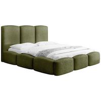 POLSTERBETT Harmony mit Bettkasten, Olivegrün Boucle 160x200 cm - Birkefarben/Schwarz, Holzwerkstoff/Kunststoff (160/200cm) - WFL GROUP