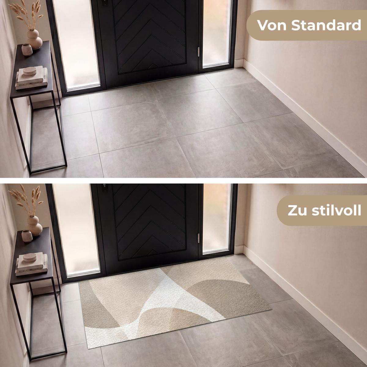 FUSSMATTE Glatte Oberflächen - Harmonisch - Wellenförmig Schmutzfangmatte 150x90 cm - Beige, Kunststoff (150/0.4cm) - MuchoWow