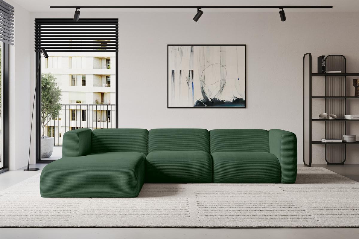 ECKSOFA Ottomane Links MIRA-L2 318x179x89 Grün Cord - Salbeigrün/Schwarz, Holzwerkstoff/Kunststoff (318/179cm) - ALTDECOR