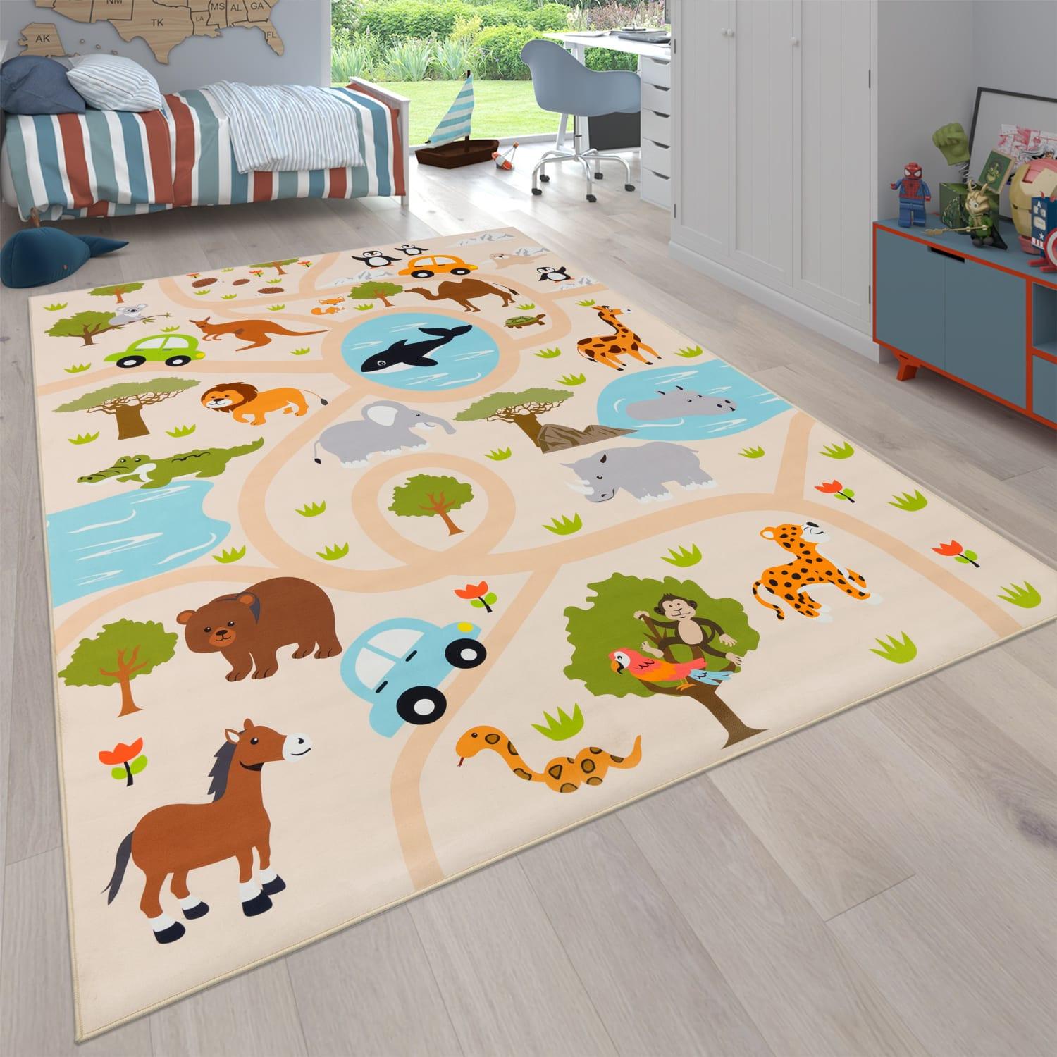 KINDERTEPPICH Waschbar, mit Safari‑Straßen‑Muster, Mehrfarbig, 200 x 200 cm - Multicolor, Textil (200/200cm) - KADIMA DESIGN