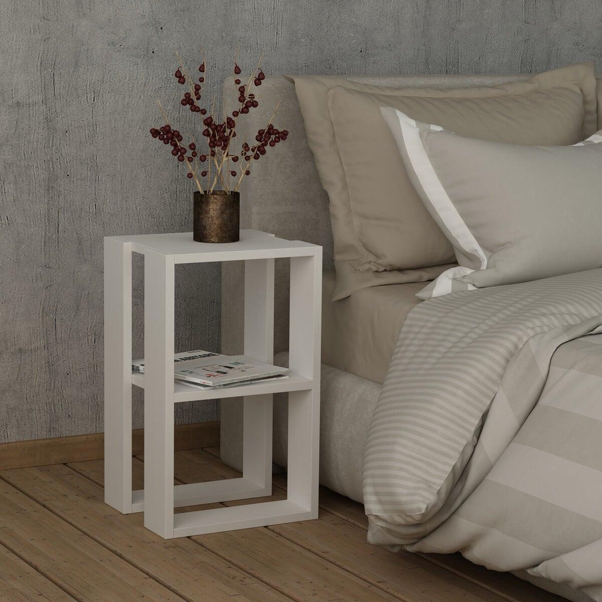 NACHTTISCH Weiß H55 cm – LORRIE - Weiß, Holzwerkstoff (30/55/35.5cm) - Calicosy
