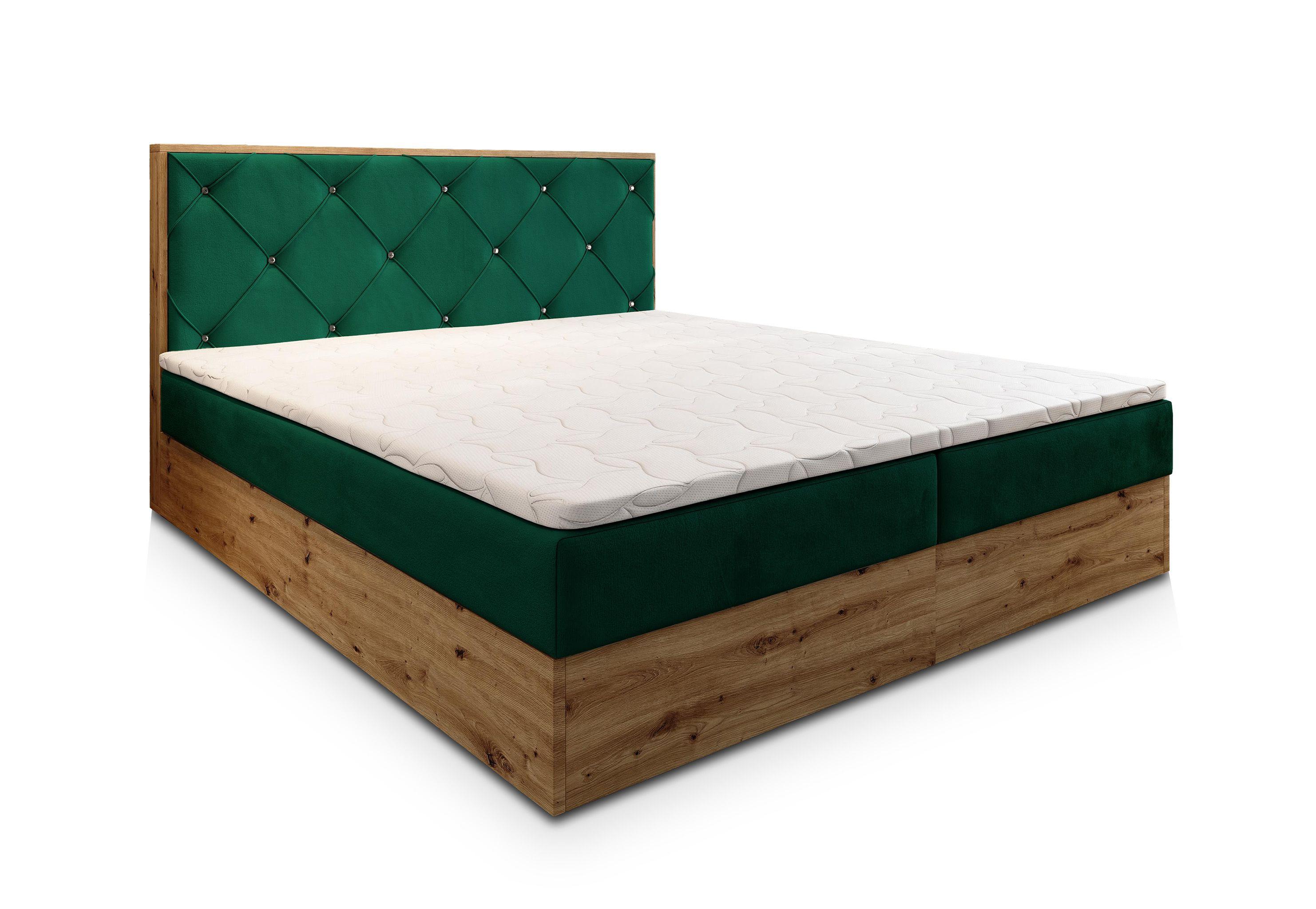 BOXBETT FOSCO 180x200 cm mit Matratze und Topper - Grün - Grün, Holz (180/200cm) - MASSENO
