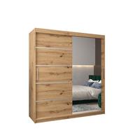 SCHWEBETÜRENSCHRANK 200/180/62 2-türig - Silberfarben/Eiche Artisan, Holz/Kunststoff (180/200/62cm) - MÖBEL KRYSPOL