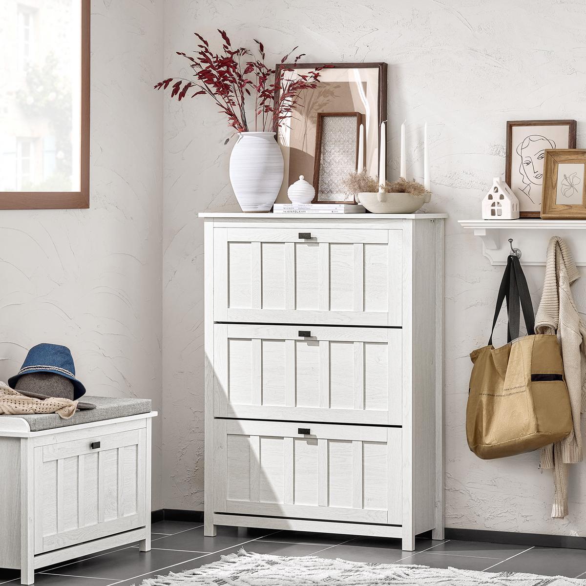 SCHUHSCHRANK Weiß - Weiß, Holzwerkstoff (80/111/30cm) - SoBuy