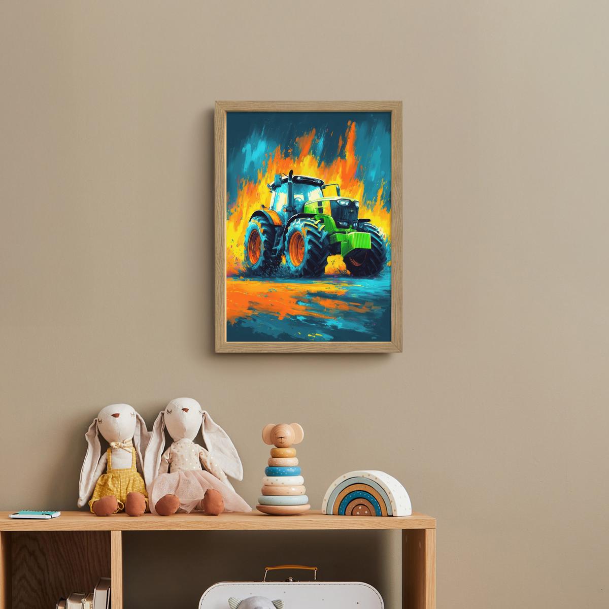 WANDLEUCHTE MIT AKKU Abstrakt - Traktor - Grün 30x40 cm - Dunkelblau, Holzwerkstoff (30/40/8cm) - OnlyWow