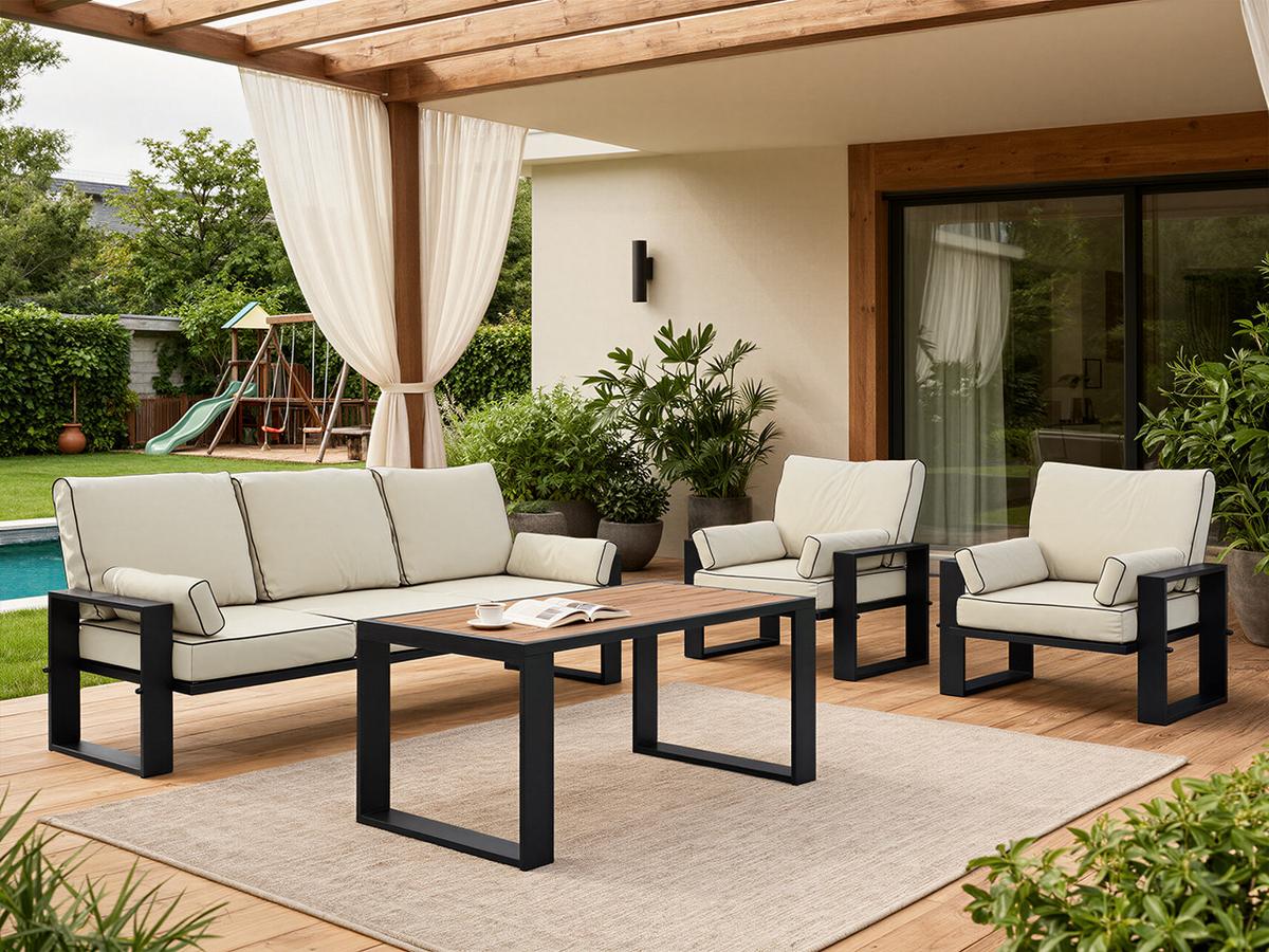 GARTENMÖBEL-SET ELBA: 1x Tisch, 1x Sofa, 2x Sessel - Beige - Beige, Textil - MKS