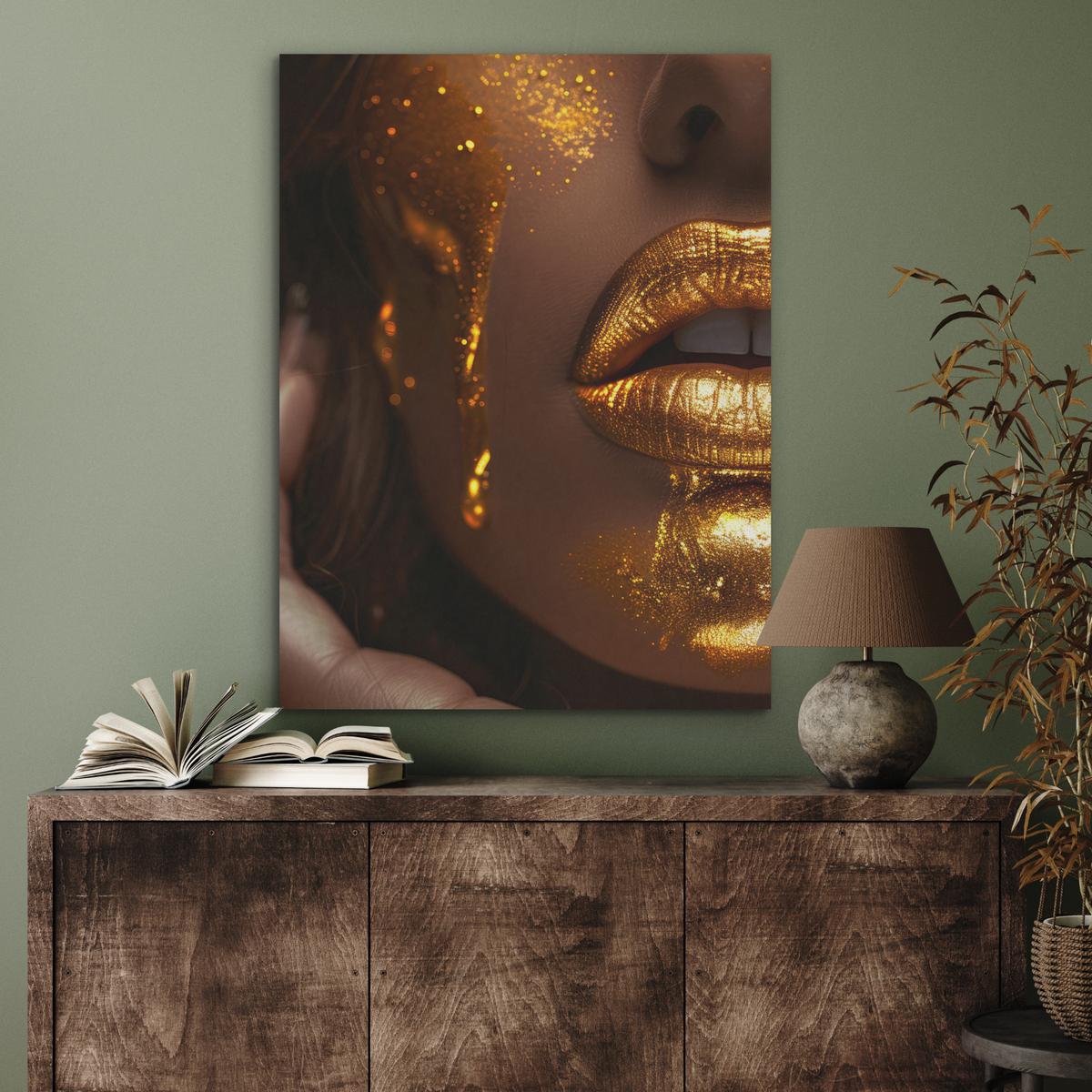AKUSTIKBILD Frau - Gold - Luxus - Porträt Wandbilder 60x80 cm - Goldfarben, Kunststoff (60/80/0.9cm) - MuchoWow