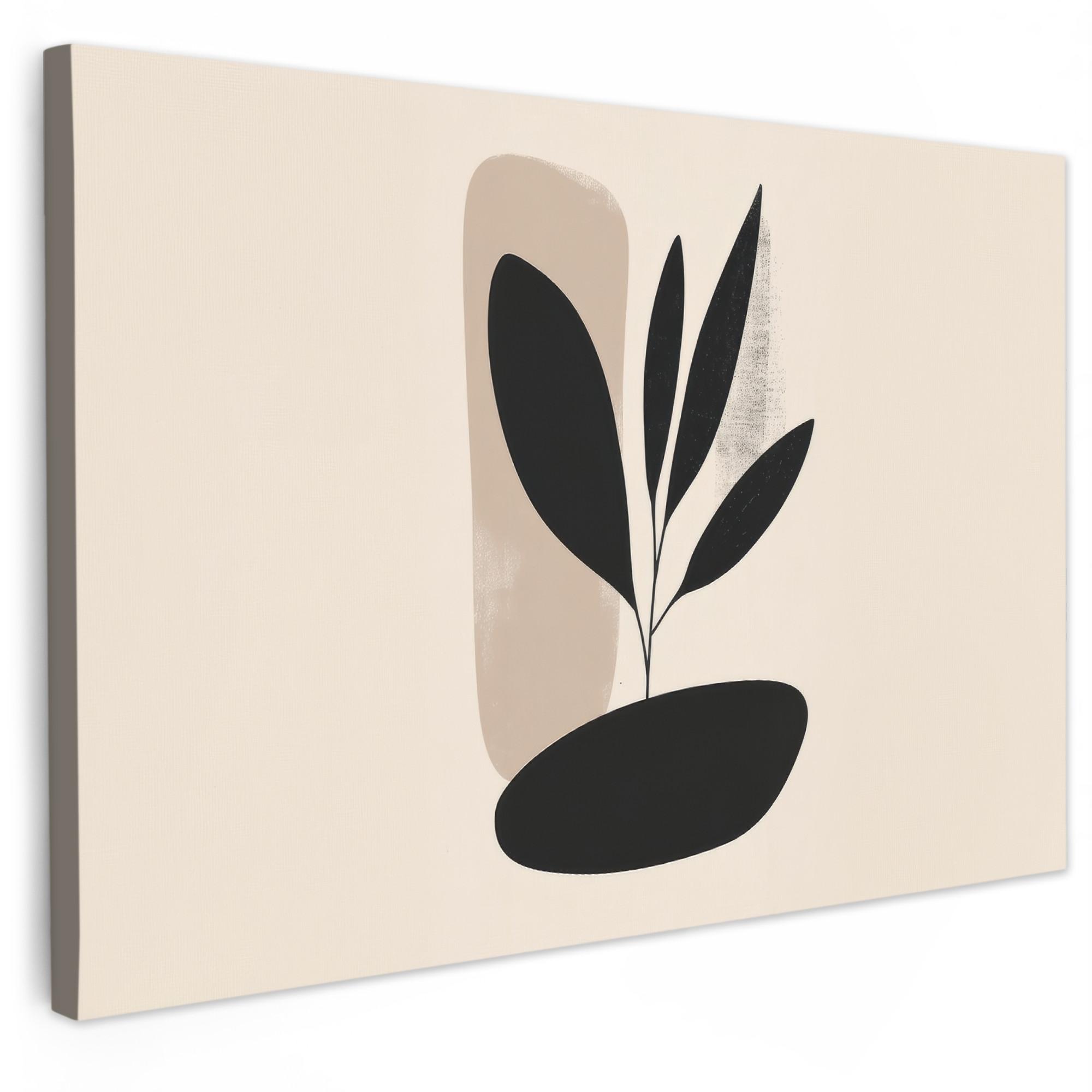 LEINWANDBILD Pflanze - Beige - Japanisch Wanddeko 90x60 cm - Schwarz, Textil (90/60cm) - MuchoWow