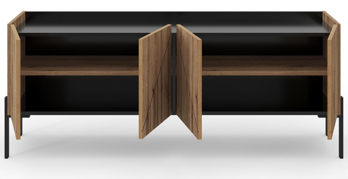 TV-LOWBOARD Evoke Eiche, TV Unterteil 153 cm, mit Soft-Close und Komforthöhe 62 cm - Eichefarben/Schwarz, Holzwerkstoff/Metall (153/62/40cm) - Inn.Furn