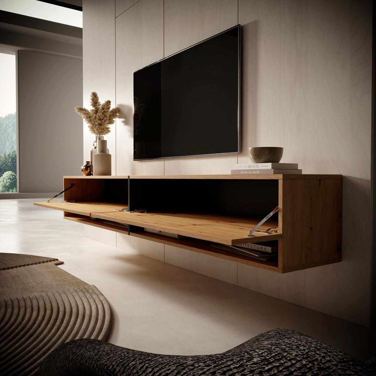 TV-HÄNGEBOARD Mirrgo Eiche / Grafitgrau 200 cm - Schwarz/Eiche Artisan, Holzwerkstoff (200/30/31.6cm) - Selsey