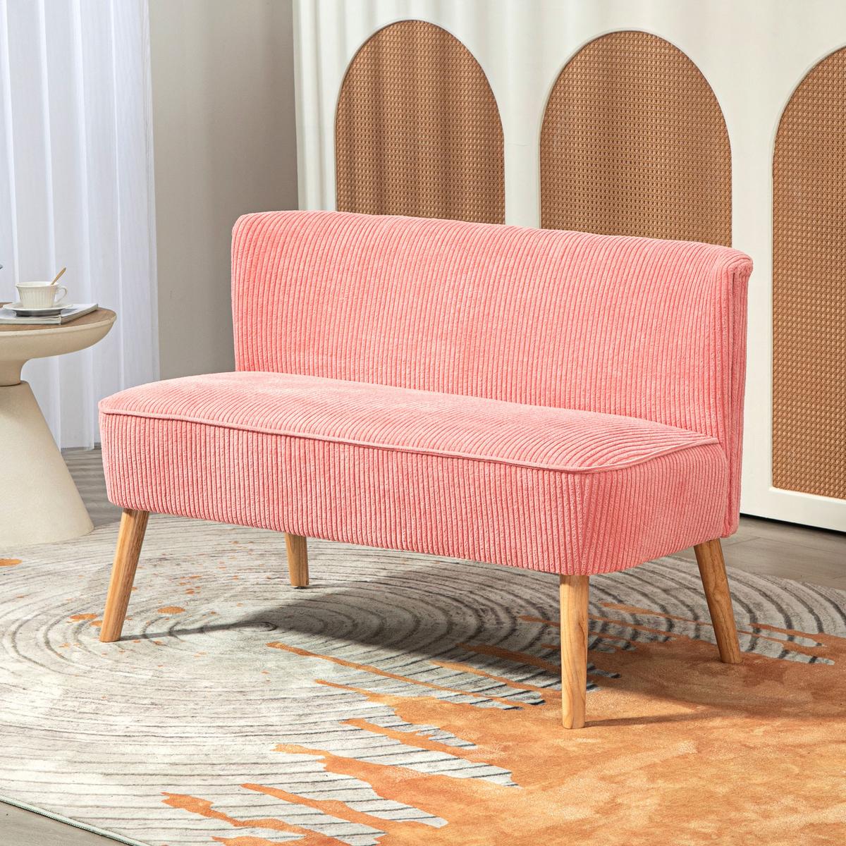 2-SITZER Sofa Polstersofa Doppelsofa Zweisitzer Sofa Cordartiges Polyester Rosa - Koralle/Rosa, Holz/Textil (56.5/77/117cm) - HOMCOM