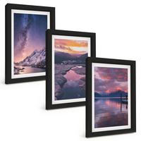 BILDER SET 3er Set - 20x30 cm Schwarzer Rahmen - Berge, Wasser, wunderschöne Landschaften - Schwarz, Kunststoff (20/30cm) - TULUP