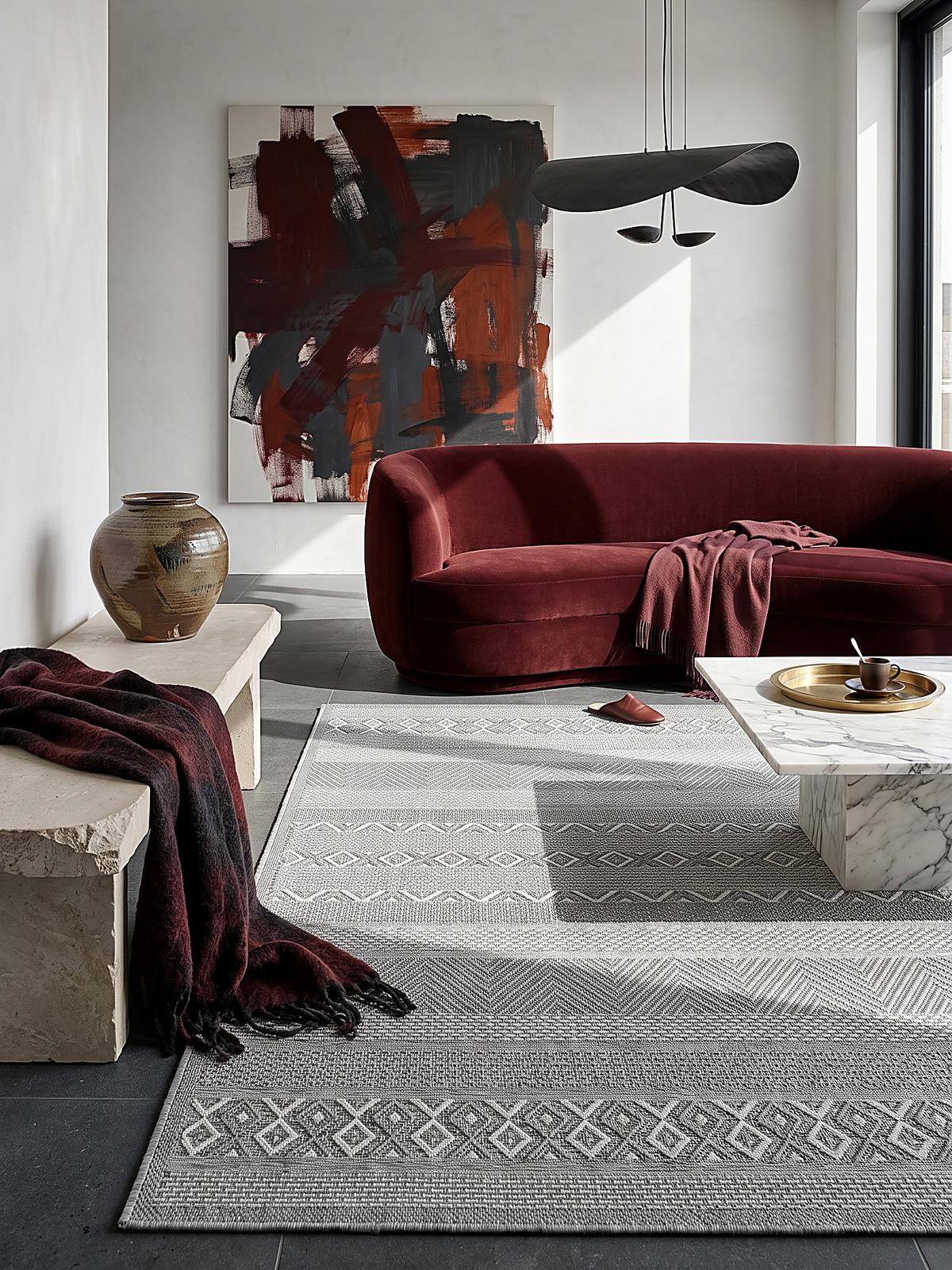 TEPPICH Flachgewebe ESERA Gestreift Polypropylen Grau Ø 160 cm Rund - Grau, Textil (160/160cm) - KADIMA DESIGN