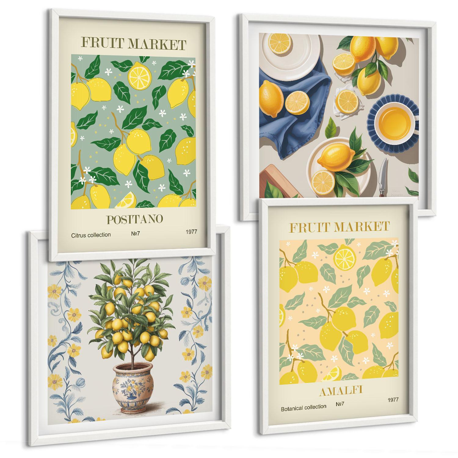 BILDER SET 4er Set - 50x50 cm & 40x60 cm Weißer Rahmen - Zitrusfrüchte aus Italien - Weiß, Kunststoff (50/50cm) - TULUP