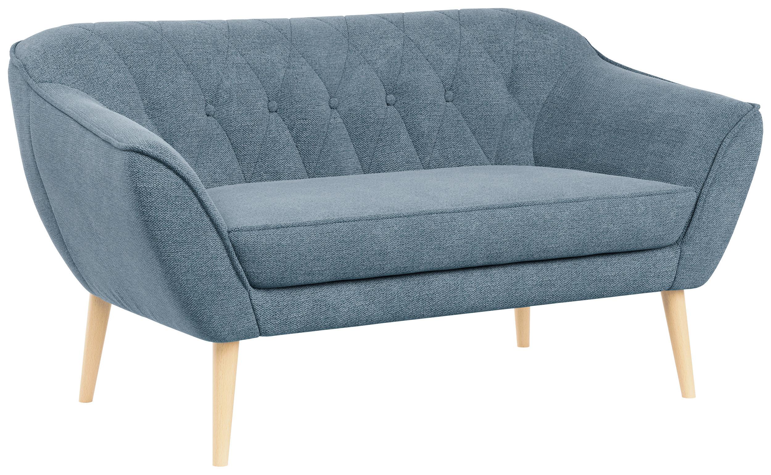 SOFA Pirs 2 Sitzer Strukture Blau - Blau/Braun, Holz/Textil (140/75/74cm) - MKS