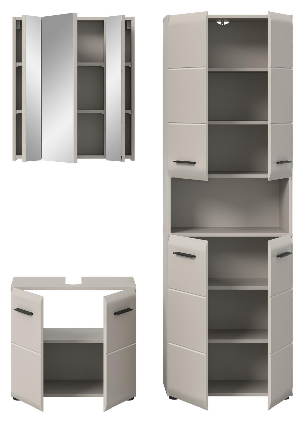 BADMÖBEL-SET Kaschmir 3-teilig 135 cm, Komplettset mit viel Stauraum - Kaschmir/Schwarz, Glas/Holzwerkstoff (135/185/30cm) - Inn.Furn