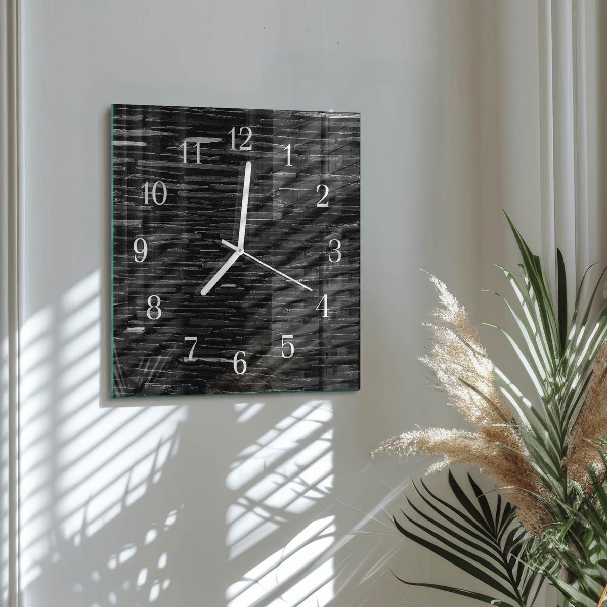WANDUHR aus Glas 30x30 cm - Steine - Schwarz, Glas (30/30/0.4cm) - TULUP