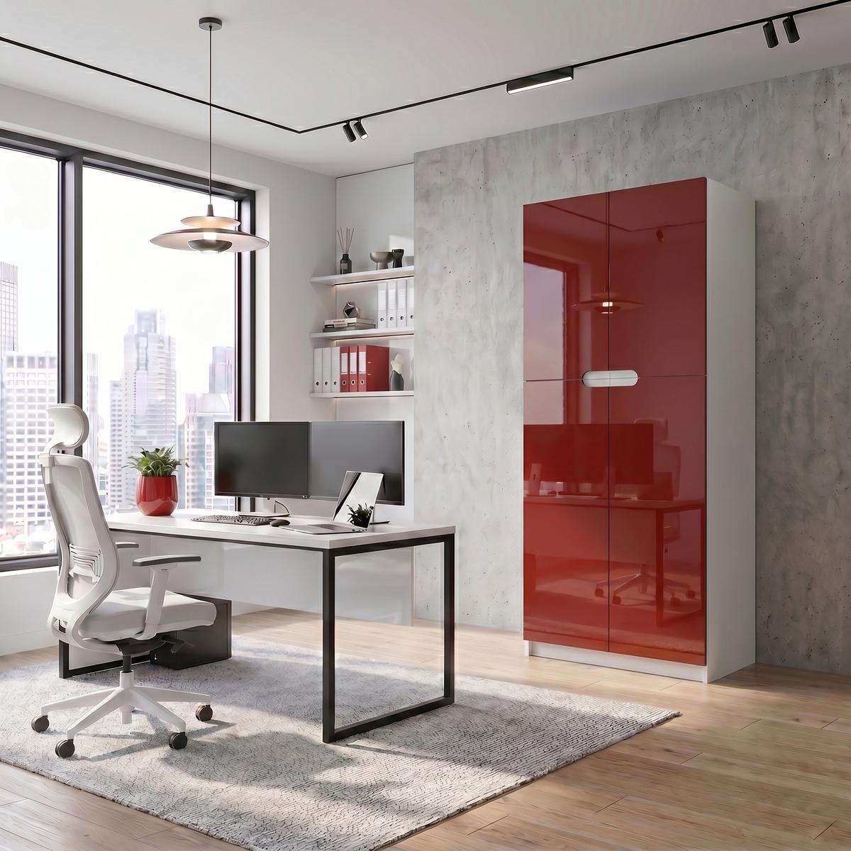 BÜROSCHRANK Logan Fronten in Bordeaux Hochglanz - Bordeaux, Holzwerkstoff (82/184/37cm) - Vladon