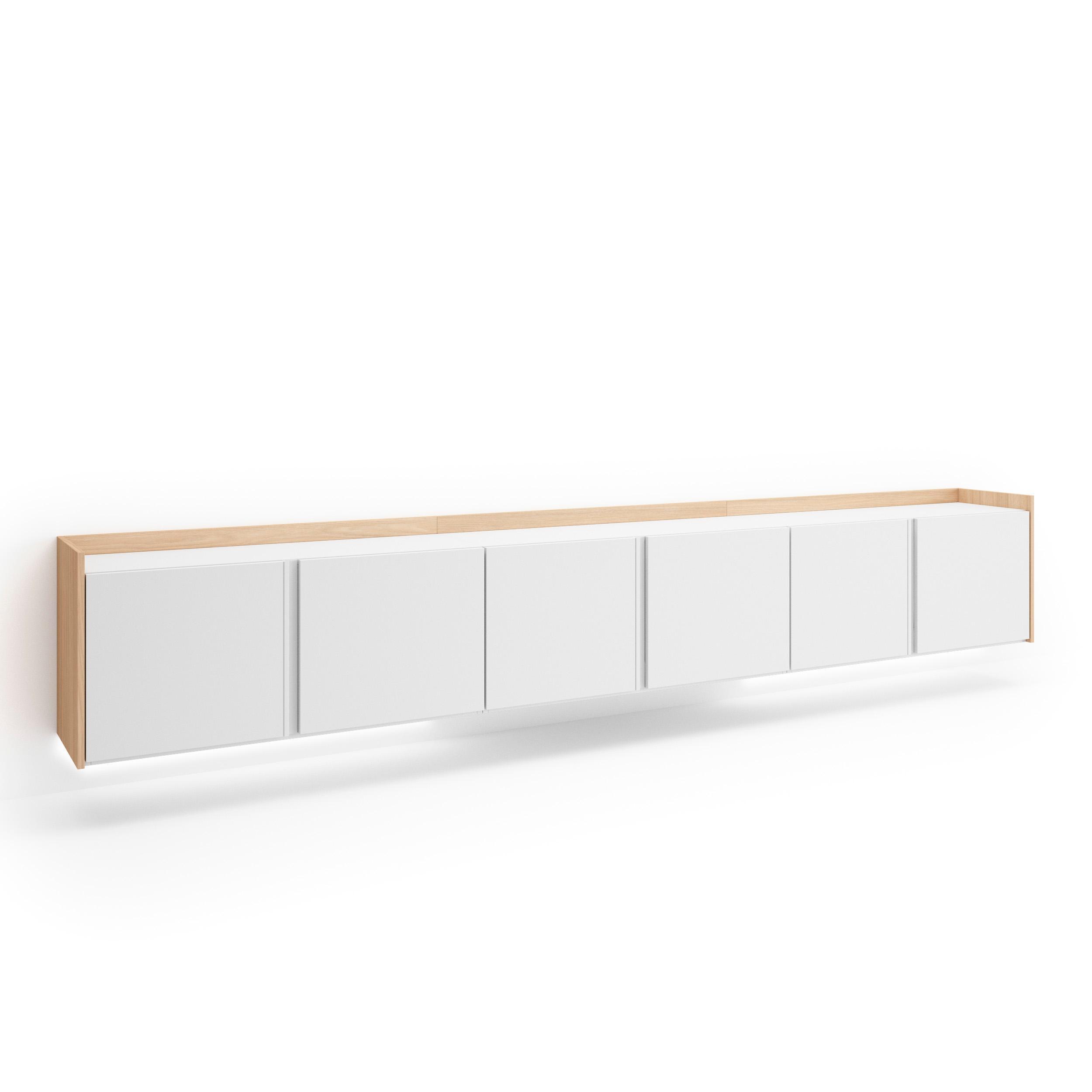LOWBOARD, Weiß und Eiche, 309/35/50cm, Hängend - Weiß, Holzwerkstoff (309/50/35cm) - Skraut Home