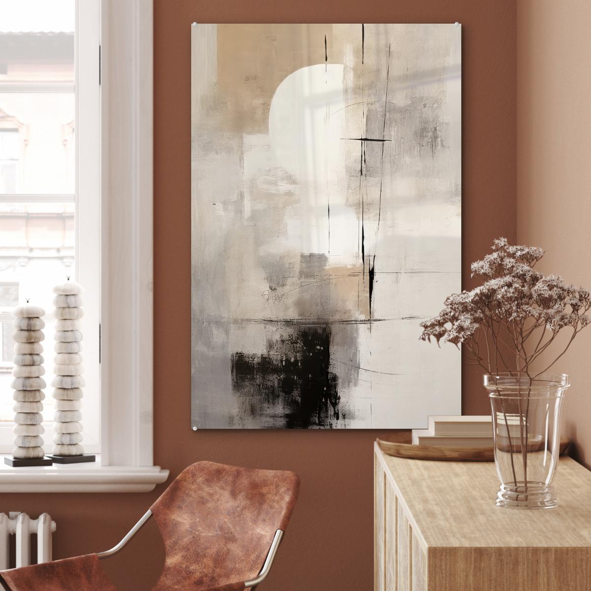 ACRYLGLASBILD Abstrakt - Kunst - Grau 80x120 cm - Hellgrau, Glas (80/120cm) - MuchoWow