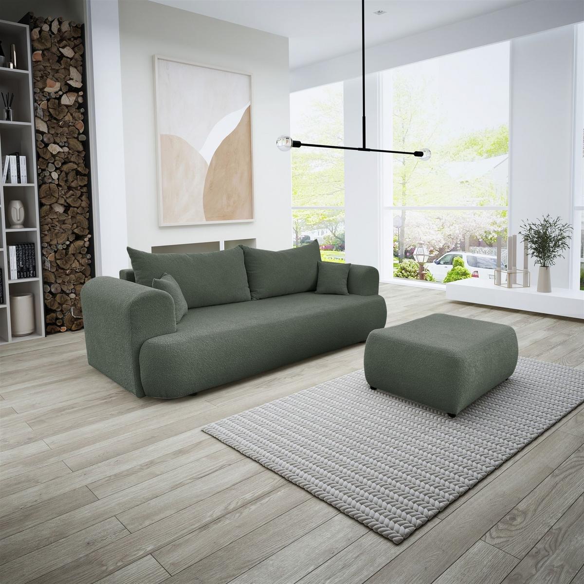 POLSTERHOCKER Anike In Now Or Never - Waldgrün, Holzwerkstoff/Textil (98/42/66cm) - Fun Möbel