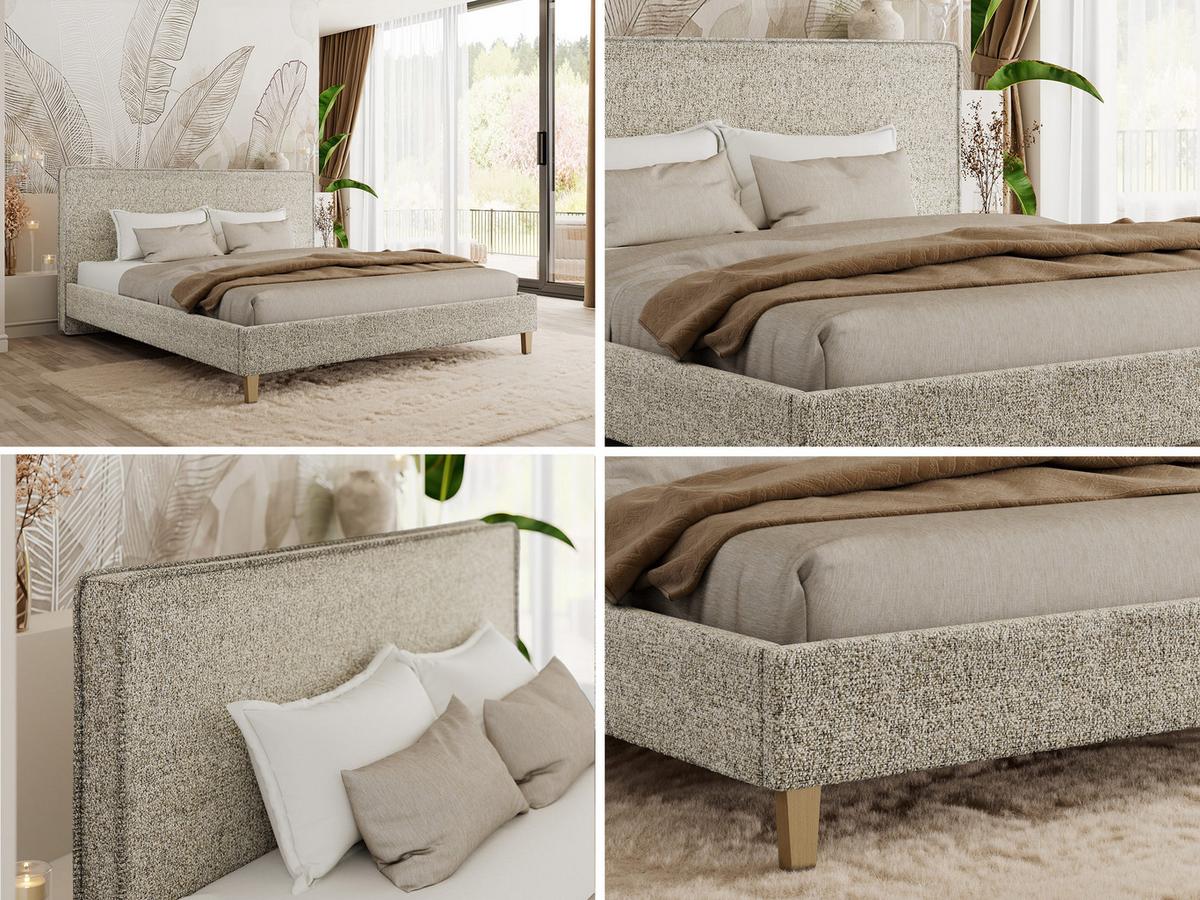 POLSTERBETT LUMARO CLASSIC 200/200 - Beige Stukture - ohne Matratze - Beige/Kernbuche, Holz/Textil (200/200cm) - MKS