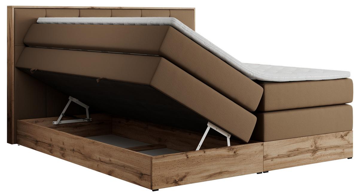 BOXSPRINGBETT VENETO KING 140/200 Braun Kunstleder - H4 - Braun, Holz/Textil (140/200cm) - MKS