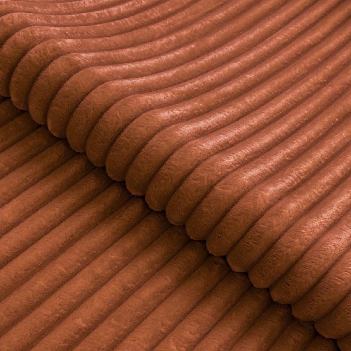 ECKSOFA Calma mit Schlaffunktion und Bettkasten im Bumpy-Design aus weichem Terrakotta Plüschcord - Ottomane links - Terracotta/Schwarz, Holz/Kunststoff (239/140cm) - S-Style