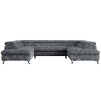 WOHNLANDSCHAFT PEDRO U Cord Dunkelgrau - Dunkelgrau/Schwarz, Textil/Metall (346/76/208cm) - MKS