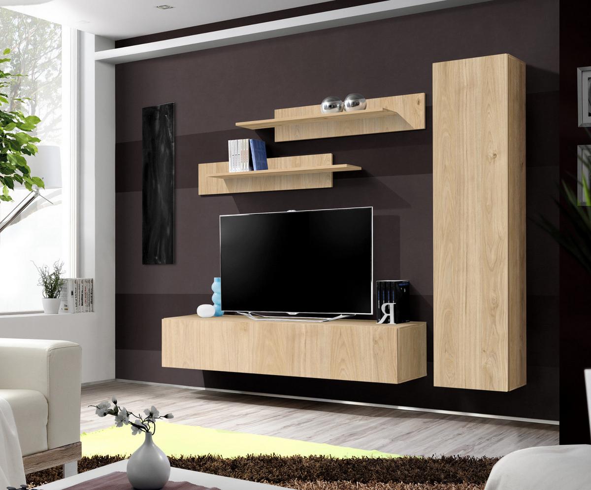 WOHNWAND Eiche Jackson 210 cm 4-teilig hängend, Anbauwand mit Push-to-Open - Eichefarben, Holzwerkstoff (210/170/40cm) - Inn.Furn