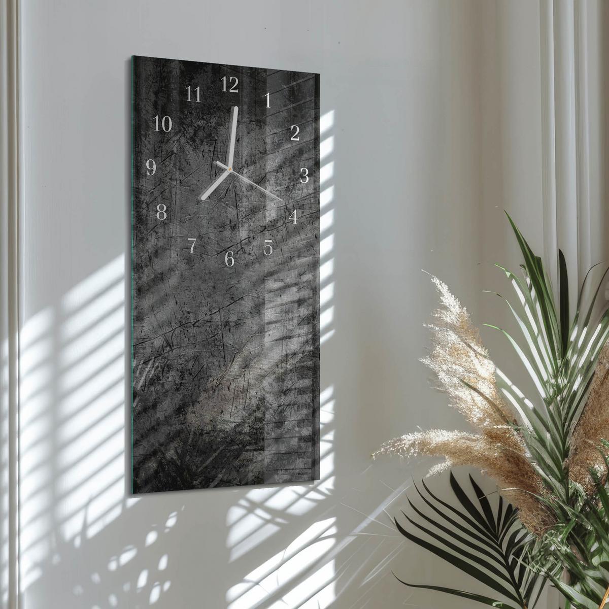 WANDUHR aus Glas 30x60 cm - Muster - Schwarz, Glas (30/60/0.4cm) - TULUP