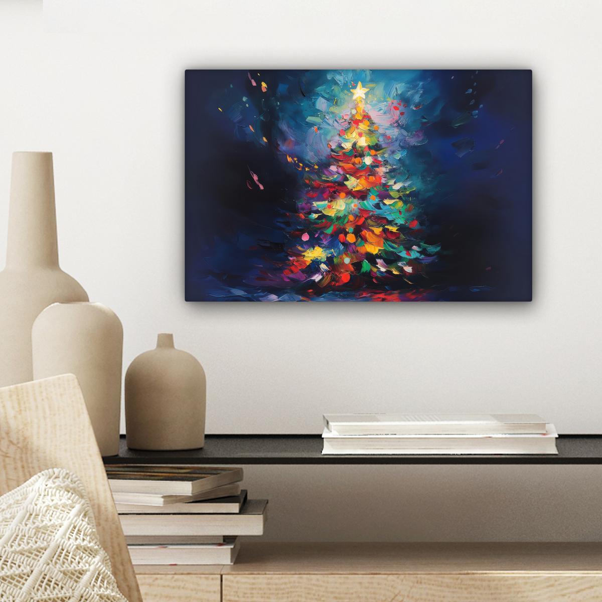 LEINWANDBILD Weihnachtsbaum - Weihnachten - Abstrakt - Farbenfroh Deko Schlafzimmer 30x20 cm - Multicolor, Textil (30/20cm) - MuchoWow