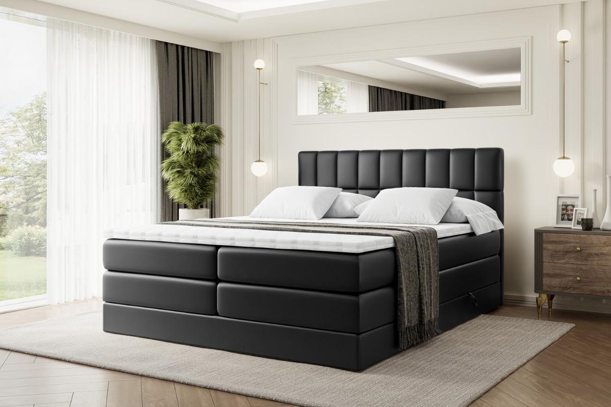 BOXSPRINGBETT MIAMI KING - 120x200 - H3/H4 - Schwarz Hochglanz - Schwarz Hochglanz, Holzwerkstoff (120/200cm) - ALTDECOR