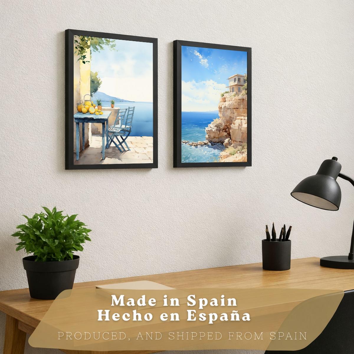POSTER 3er Bilder-Set Wandbilder Strand Meer modern ohne Rahmen – Wohnzimmer Deko, Schlafzimmer, Küche, Badezimmer Schwarzer Rahmen A4 - Schwarz, Papier (29.7/1/21cm) - Nacnic