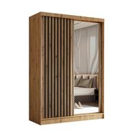 SCHWEBETÜRENSCHRANK LAMELLO 150/216/61 cm 2-türig mit Spiegel Eiche Artisan - Eiche Artisan, Holzwerkstoff (150/216/61cm) - MASSENO