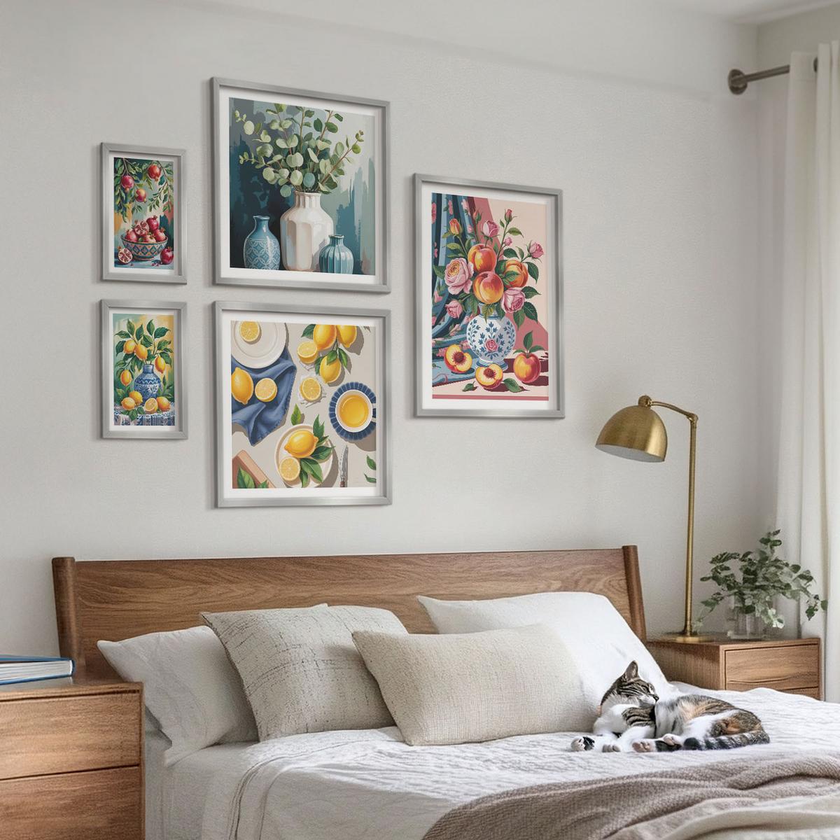 BILDER SET 5er Set - 50x50 cm & 20x30 cm & 40x60 cm Silberner Rahmen - Matisses stilvolle Figuren - Silberfarben, Kunststoff (40/60cm) - TULUP