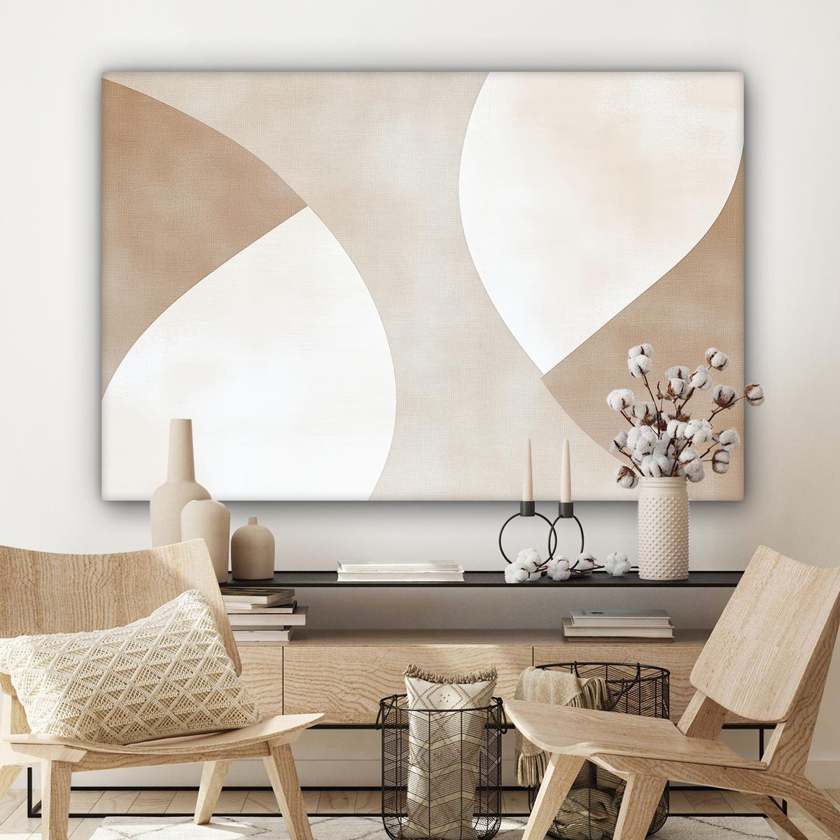 LEINWANDBILD Braun - Japandi - Abstrakt Wohnzimmer Groß 120x80 cm - Sandfarben, Textil (120/80cm) - MuchoWow